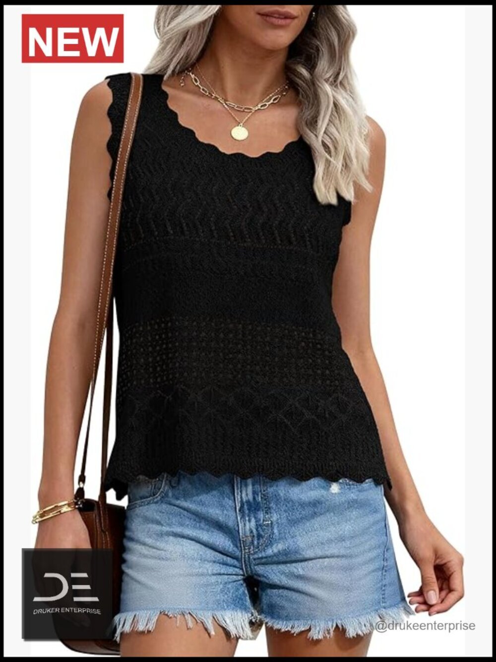 Crochet Tank Top Sleeveless Sweater Vest Wave Hem Boho Summer Beach Tops